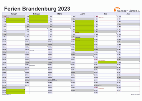 Ferienkalender 2023 für Brandenburg - A4 quer-zweiseitig