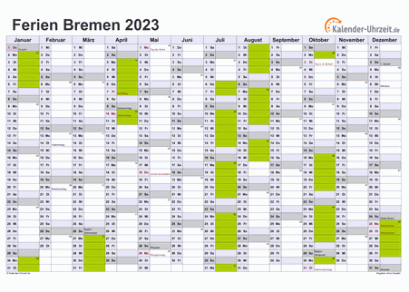 Ferienkalender 2023 für Bremen - A4 quer-einseitig