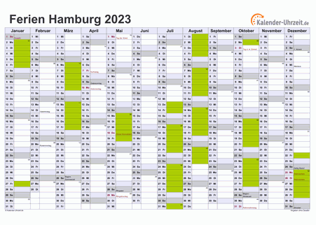 Ferien 2023 Hamburg im Kalender - A4 quer-einseitig Ferienkalender 2023 für Hamburg - A4 quer-einseitig