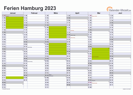 Ferien 2023 Hamburg im Kalender - A4 quer-zweiseitig Ferienkalender 2023 für Hamburg - A4 quer-zweiseitig
