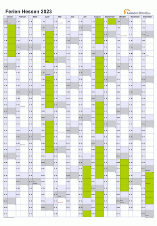 Ferienkalender 2023 für Hessen - A4 hoch-einseitig