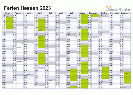 Ferienkalender 2023 für Hessen - A4 quer-einseitig