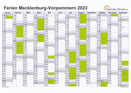 Ferien 2023 Meck.-Pomm. im Kalender - A4 quer-einseitig Ferienkalender 2023 für Meck.-Pomm. - A4 quer-einseitig