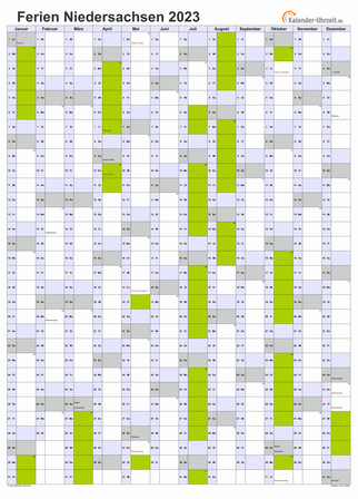 Ferienkalender 2023 für Niedersachsen - A4 hoch-einseitig