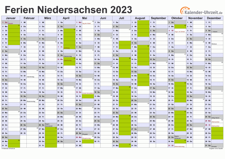 Ferienkalender 2023 für Niedersachsen - A4 quer-einseitig