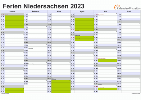 Ferienkalender 2023 für Niedersachsen - A4 quer-zweiseitig