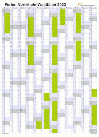 Ferienkalender 2023 für Nordrhein-Westfalen - A4 hoch-einseitig