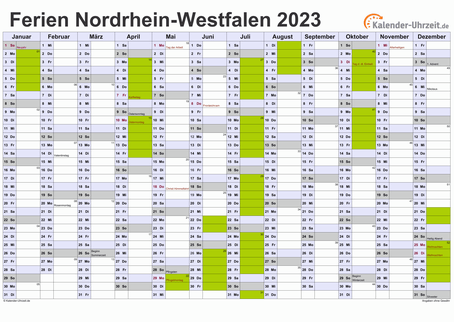 Ferienkalender 2023 für Nordrhein-Westfalen - A4 quer-einseitig
