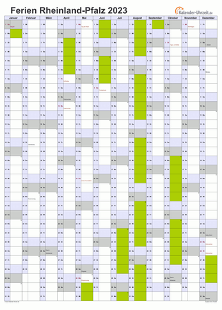 Ferien 2023 Rheinland-Pfalz im Kalender - A4 hoch-einseitig Ferienkalender 2023 für Rheinland-Pfalz - A4 hoch-einseitig