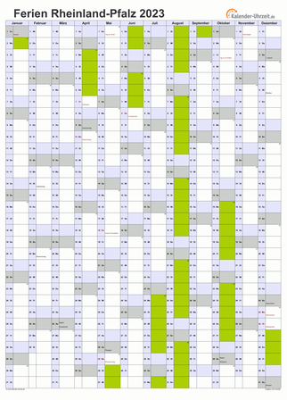 Ferienkalender 2023 für Rheinland-Pfalz - A4 hoch-einseitig