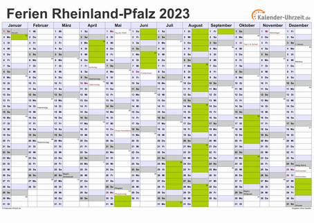 Ferienkalender 2023 für Rheinland-Pfalz - A4 quer-einseitig