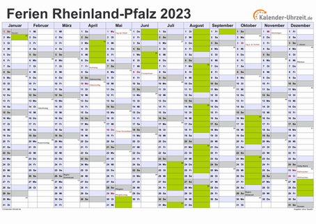 Ferien 2023 Rheinland-Pfalz im Kalender - A4 quer-einseitig Ferienkalender 2023 für Rheinland-Pfalz - A4 quer-einseitig