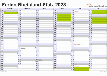 Ferienkalender 2023 für Rheinland-Pfalz - A4 quer-zweiseitig