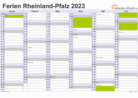 Ferien 2023 Rheinland-Pfalz im Kalender - A4 quer-zweiseitig Ferienkalender 2023 für Rheinland-Pfalz - A4 quer-zweiseitig