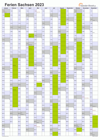 Ferienkalender 2023 für Sachsen - A4 hoch-einseitig