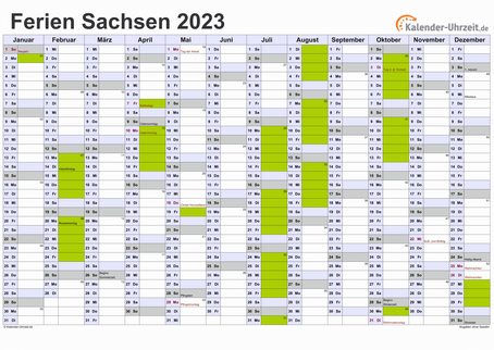 Ferien 2023 Sachsen im Kalender - A4 quer-einseitig Ferienkalender 2023 für Sachsen - A4 quer-einseitig