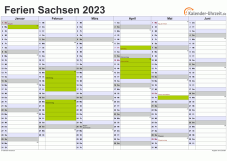 Ferienkalender 2023 für Sachsen - A4 quer-zweiseitig