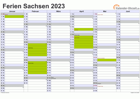 Ferien 2023 Sachsen im Kalender - A4 quer-zweiseitig Ferienkalender 2023 für Sachsen - A4 quer-zweiseitig