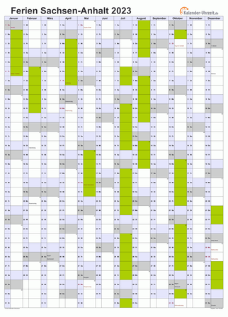 Ferienkalender 2023 für Sachsen-Anhalt - A4 hoch-einseitig