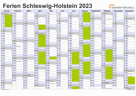 Ferienkalender 2023 für Schleswig-Holstein - A4 quer-einseitig