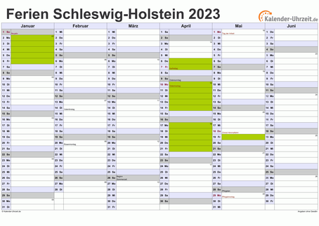 Ferienkalender 2023 für Schleswig-Holstein - A4 quer-zweiseitig