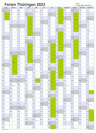 Ferienkalender 2023 für Thüringen - A4 hoch-einseitig