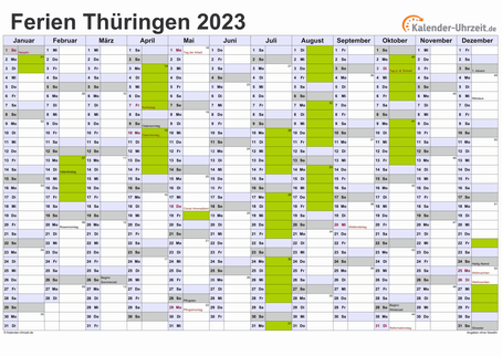 Ferienkalender 2023 für Thüringen - A4 quer-einseitig