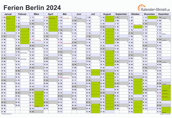 Ferienkalender 2024 für Berlin - A4 quer-einseitig