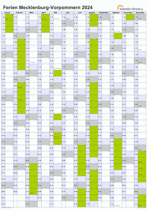 Ferienkalender 2024 für Meck.-Pomm. - A4 hoch-einseitig