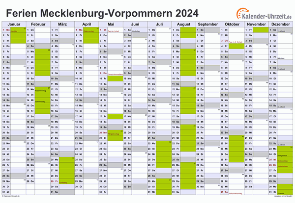 Ferienkalender 2024 für Meck.-Pomm. - A4 quer-einseitig