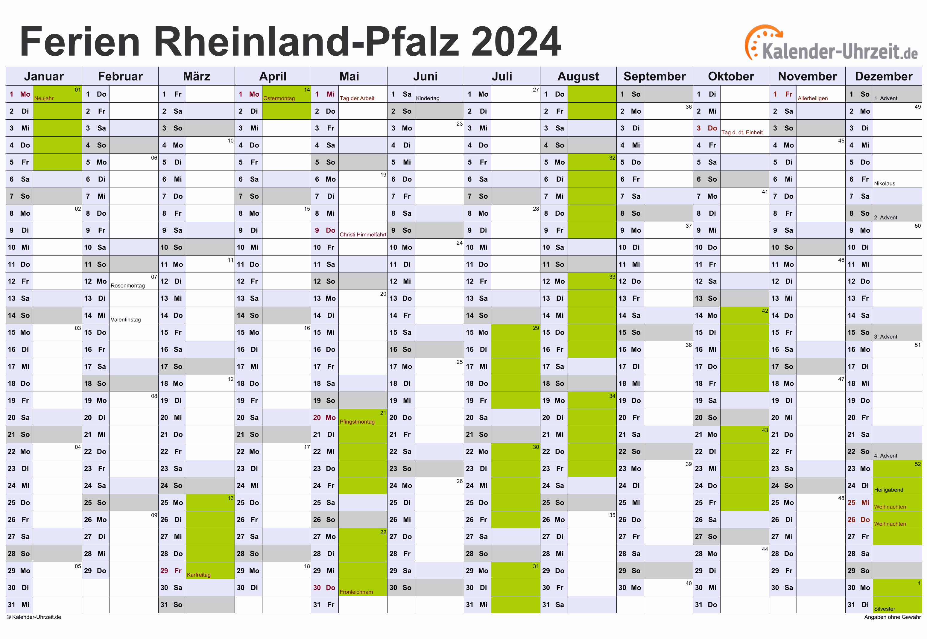Ferien Rheinland Pfalz 2024 Ferienkalender Zum Ausdrucken