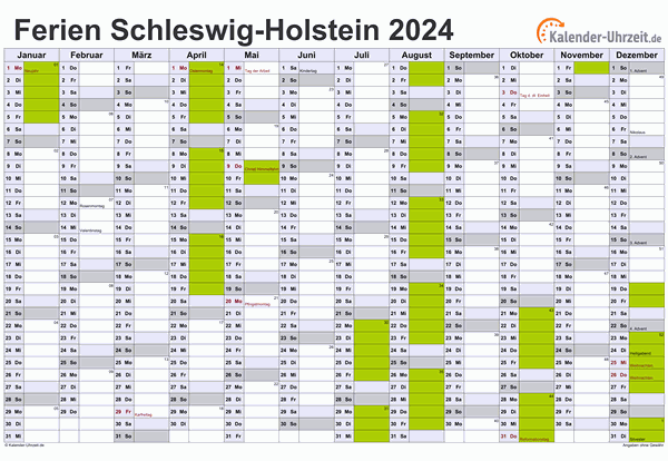 Ferienkalender 2024 für Schleswig-Holstein - A4 quer-einseitig