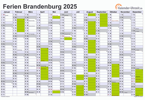 Ferienkalender 2025 für Brandenburg - A4 quer-einseitig