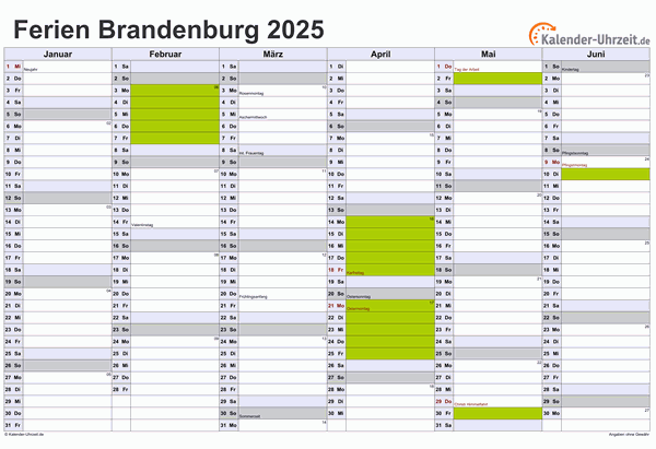 Ferienkalender 2025 für Brandenburg - A4 quer-zweiseitig