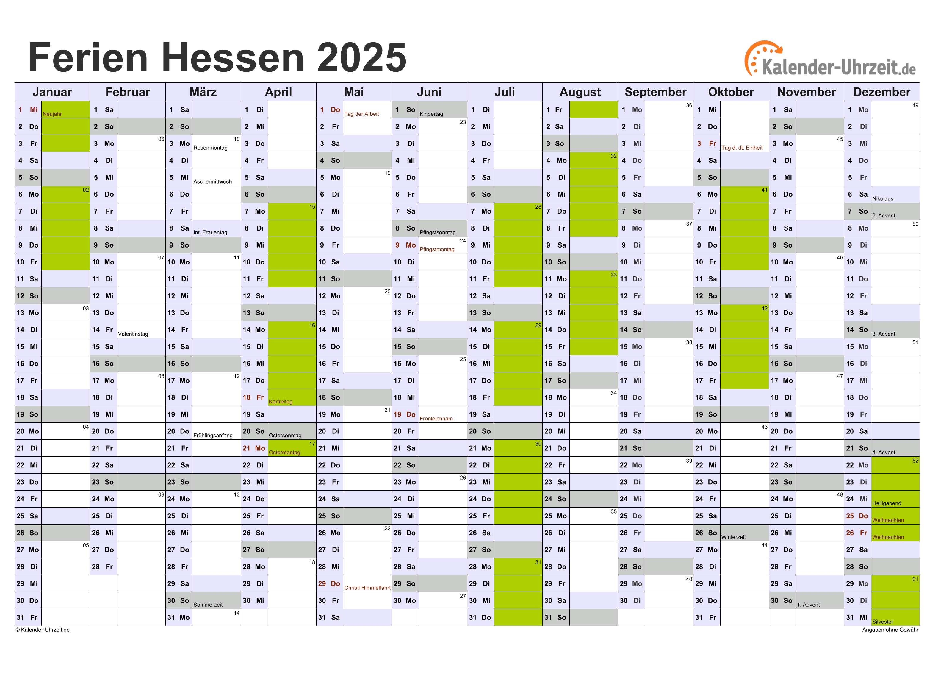 Osterferien 2025 Hessen Kalender