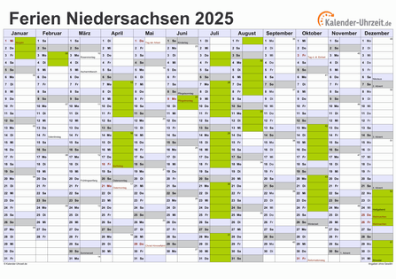 Ferienkalender 2025 für Niedersachsen - A4 quer-einseitig