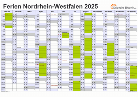 Ferienkalender 2025 für Nordrhein-Westfalen - A4 quer-einseitig