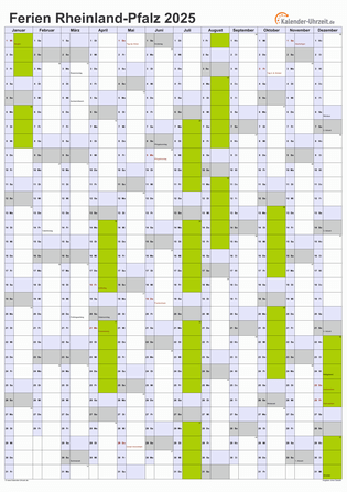 Ferien 2025 Rheinland-Pfalz im Kalender - A4 hoch-einseitig Ferienkalender 2025 für Rheinland-Pfalz - A4 hoch-einseitig