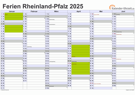 Ferienkalender 2025 für Rheinland-Pfalz - A4 quer-zweiseitig