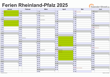 Ferien 2025 Rheinland-Pfalz im Kalender - A4 quer-zweiseitig Ferienkalender 2025 für Rheinland-Pfalz - A4 quer-zweiseitig