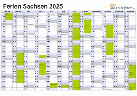 Ferienkalender 2025 für Sachsen - A4 quer-einseitig