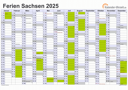Ferien 2025 Sachsen im Kalender - A4 quer-einseitig Ferienkalender 2025 für Sachsen - A4 quer-einseitig