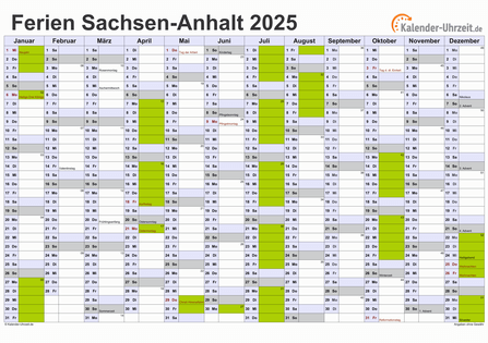 Ferienkalender 2025 für Sachsen-Anhalt - A4 quer-einseitig
