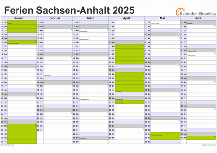 Ferienkalender 2025 für Sachsen-Anhalt - A4 quer-zweiseitig
