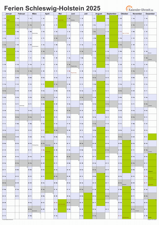 Ferienkalender 2025 für Schleswig-Holstein - A4 hoch-einseitig