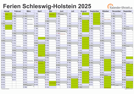 Ferienkalender 2025 für Schleswig-Holstein - A4 quer-einseitig