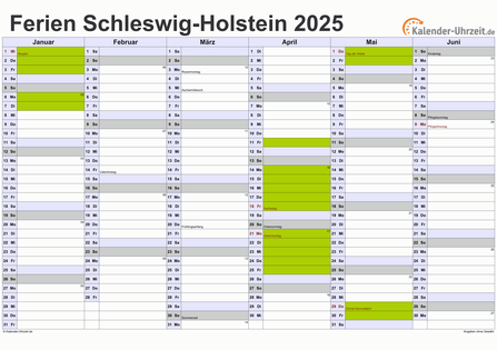 Ferienkalender 2025 für Schleswig-Holstein - A4 quer-zweiseitig