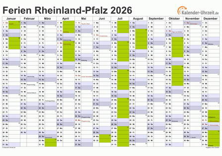 Ferienkalender 2026 für Rheinland-Pfalz - A4 quer-einseitig