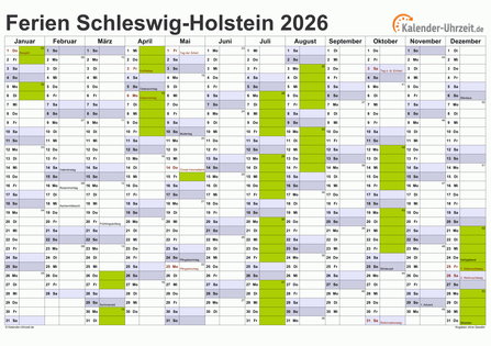 Ferienkalender 2026 für Schleswig-Holstein - A4 quer-einseitig