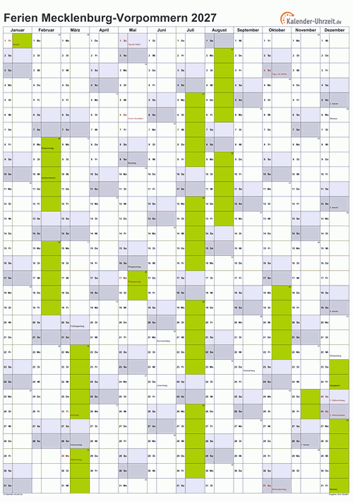 Ferien 2027 Meck.-Pomm. im Kalender - A4 hoch-einseitig Ferienkalender 2027 für Meck.-Pomm. - A4 hoch-einseitig
